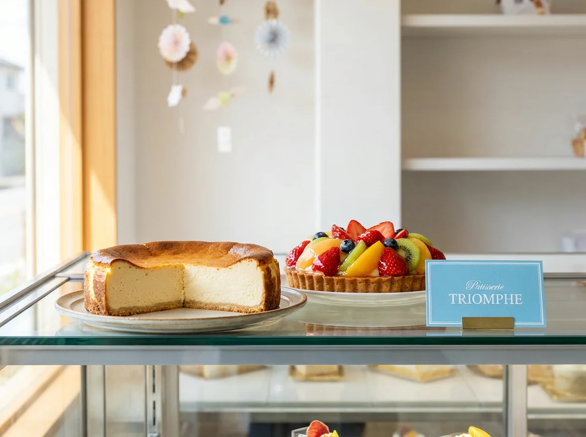 切り分けたベイクドチーズケーキの断面を写した写真